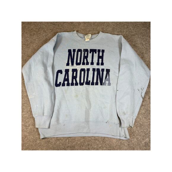VINTAGE Nutmeg Mills Sweatshirt Mens Large Blue Pullover North Carolina 90s Y2K - Picture 1 of 8
